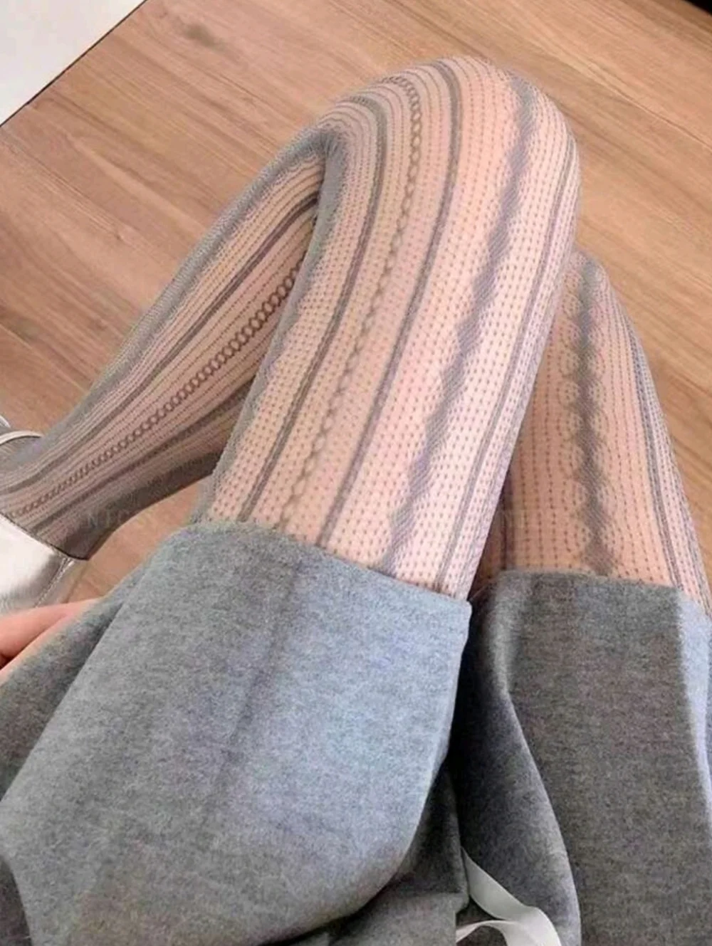 NWT Sexy Grey Vintage Romantic Vertical Striped Openwork Hosiery Tights